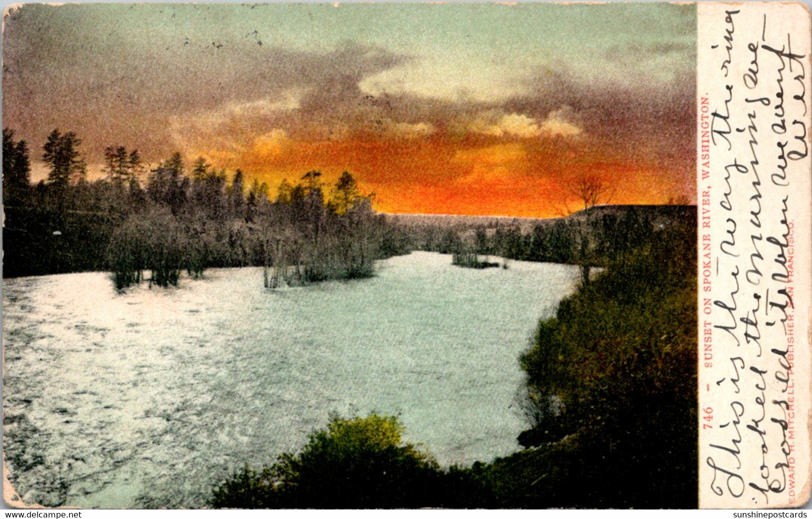 Washington Spokane River Beautiful Sunset 1909 - Spokane