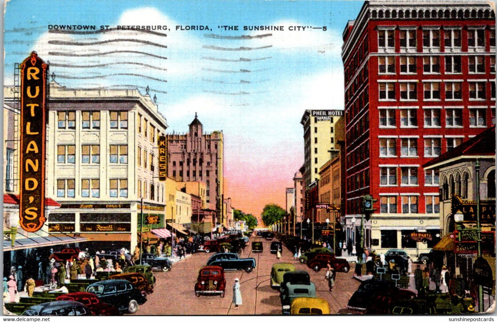 Florida St Petersburg Downtown Intersection Of Fifth Street And Central Aveenue 1942 - St Petersburg