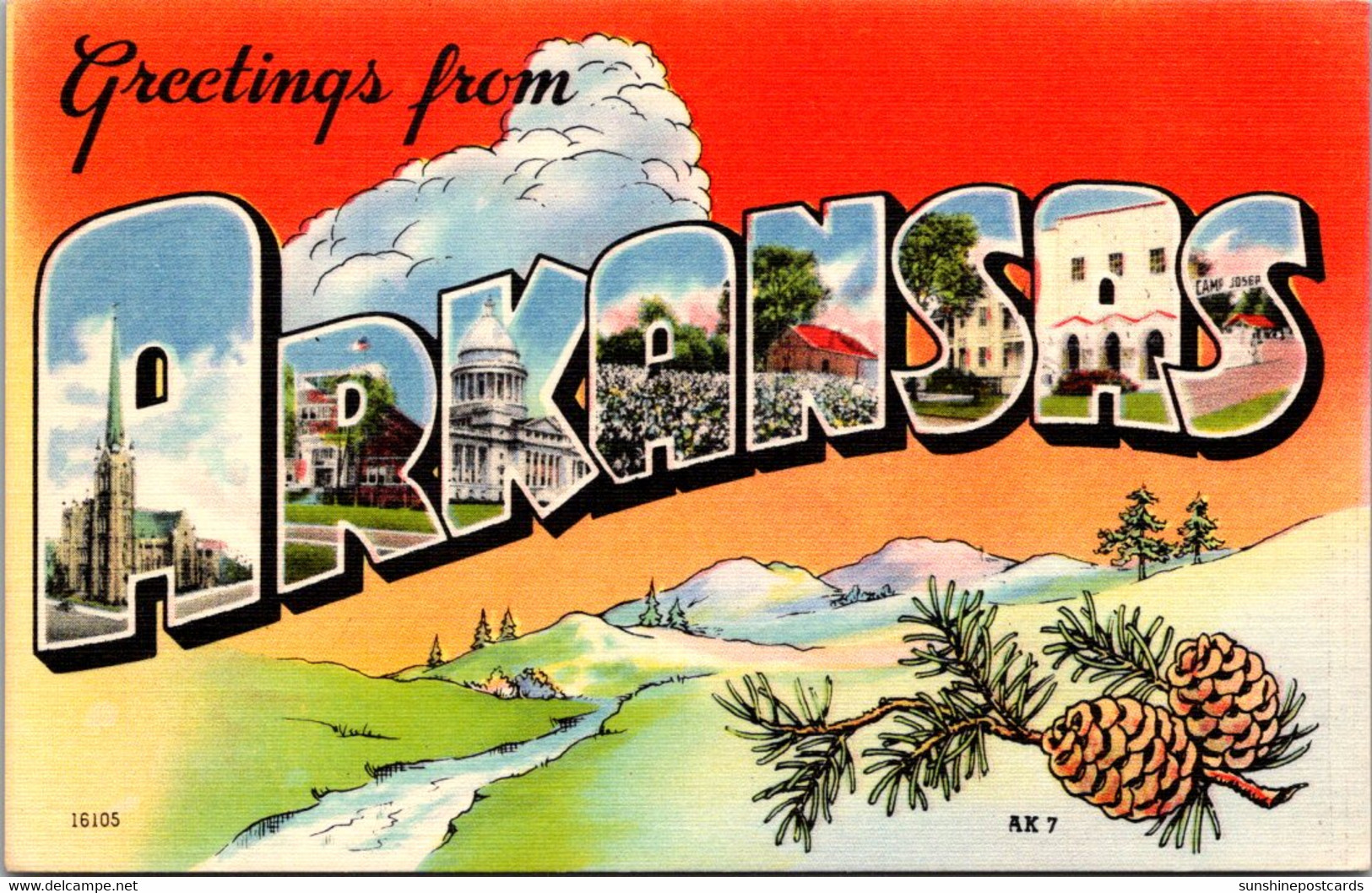 Arkansas Greetings From Large Letter Linen 1948 - Otros & Sin Clasificación