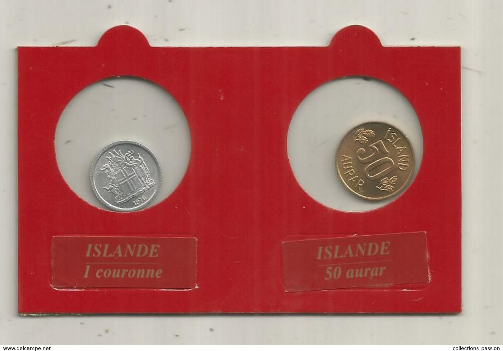 JC, Monnaies,  UNC, ISLANDE,  1 Couronne 1976- 50 Aurar 1974, Frais Fr 1.95 E - Islanda