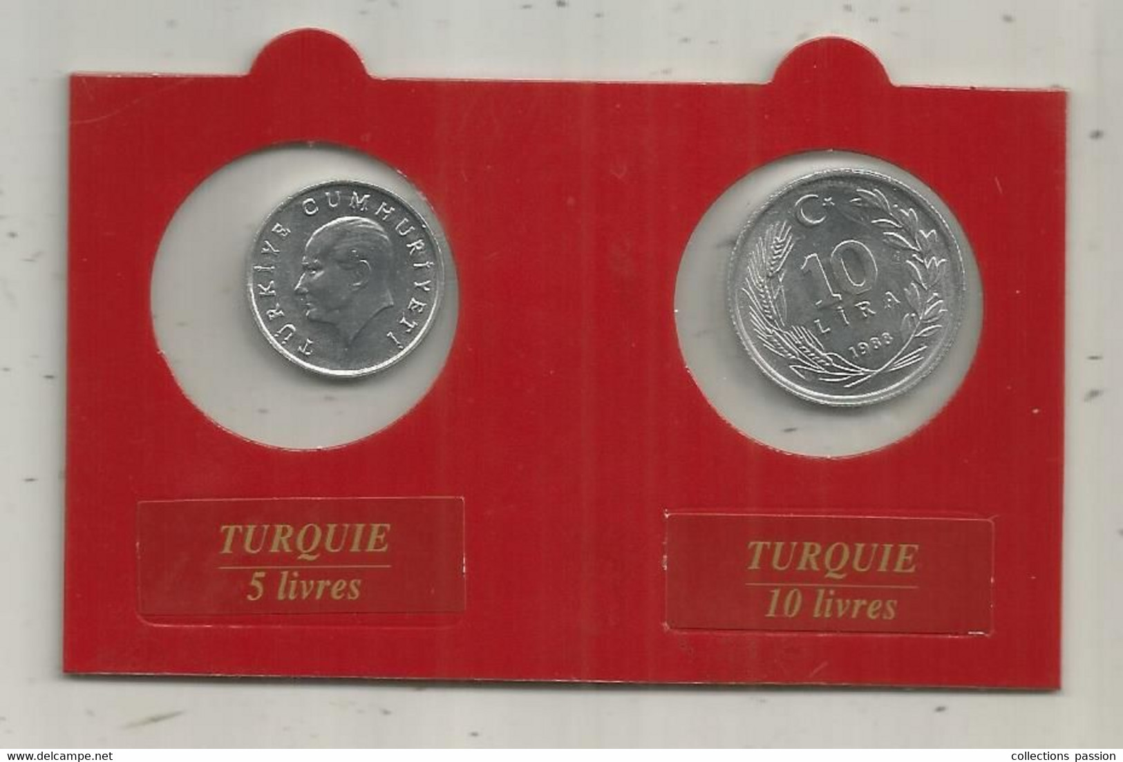 JC, Monnaies,  UNC, TURQUIE,  5 Livres 1987- 10 Livres 1988, Frais Fr 1.95 E - Turkije