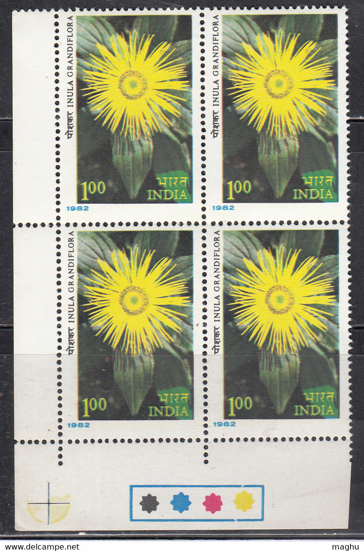 India MNH 1982, T/L: Block Of 4, 1.00 Himalayan Flowers Series, Flower - Blocks & Sheetlets