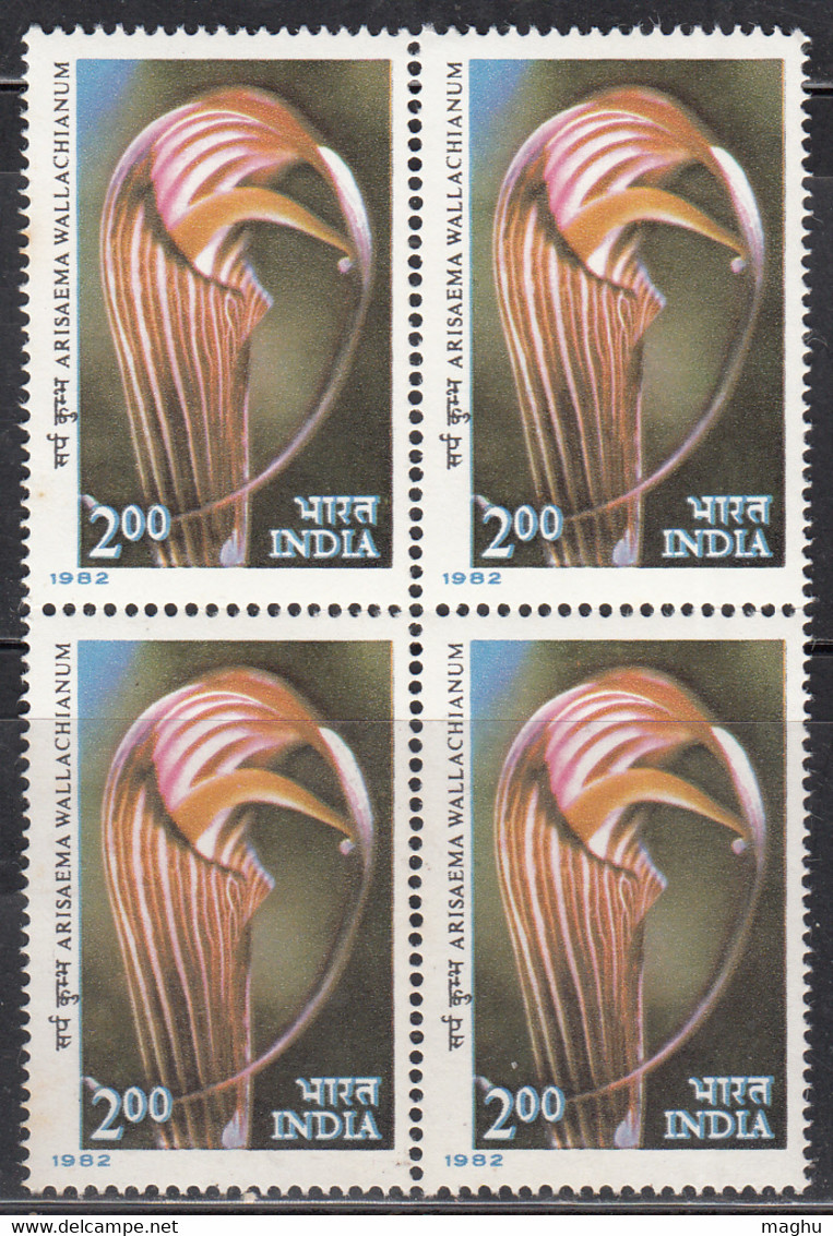 India MNH 1982, Block Of 4, 2.00 Himalayan Flowers Series, Flower - Blokken & Velletjes