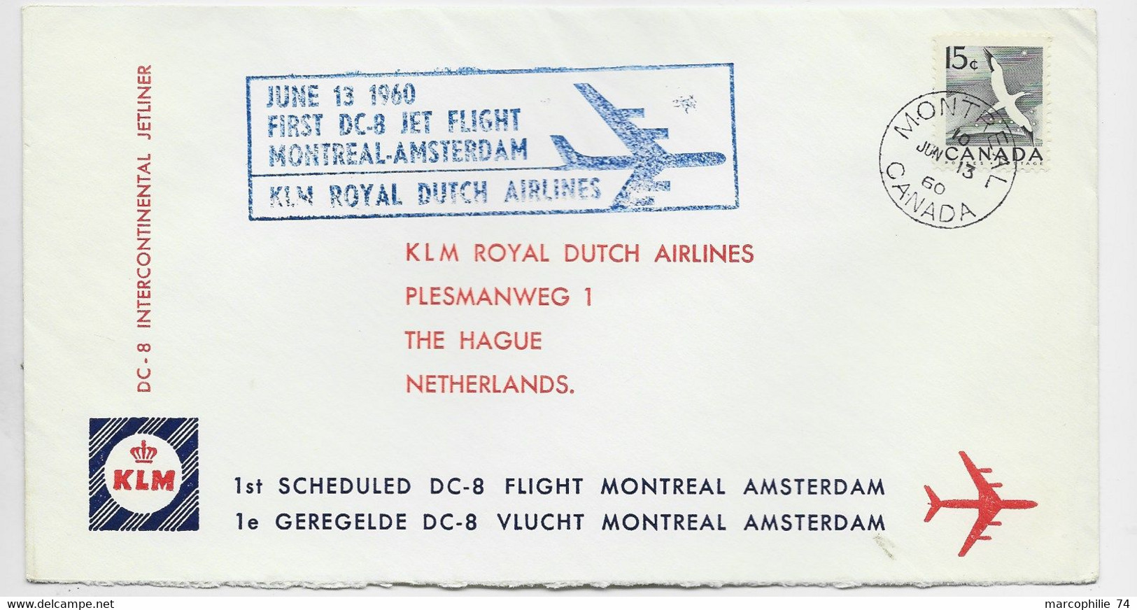 CANADA PA 15C SOLO LETTRE COVER AIR MAIL KLM MONTREAL JUN 13 1960 TO NETHERLAND NEDERLAND - Covers & Documents