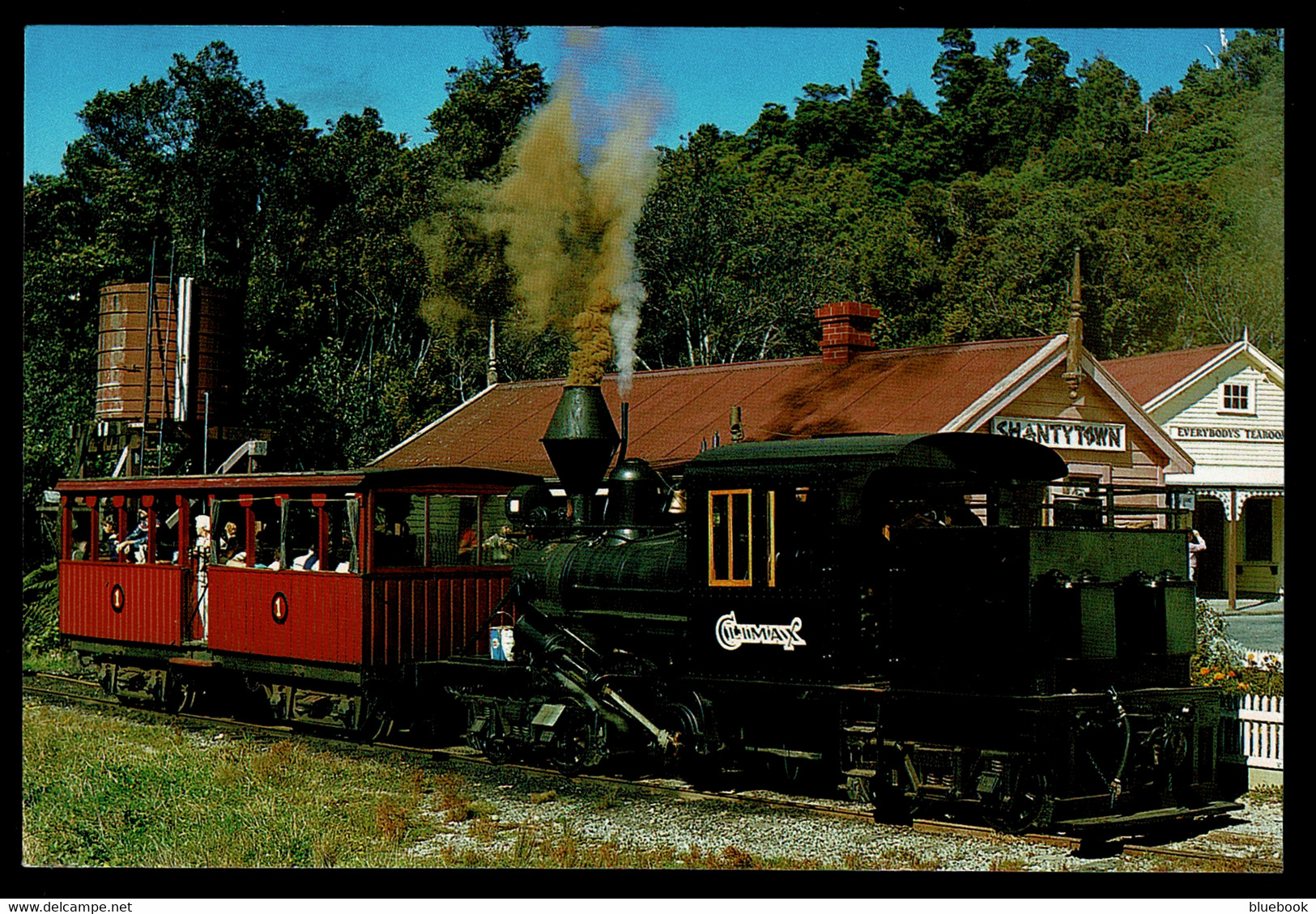 Ref 1597 -  New Zealand Postcard Climax 1203 Railway Engine - Shanty Town Postmark $1 Rate - Covers & Documents