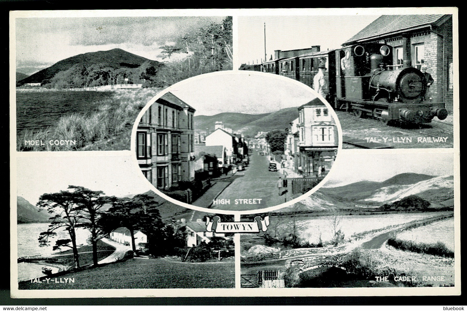 Ref 1599 - J. Salmon Multiview Postcard - Towyn Railway & High Street Merionethshire Wales - Merionethshire