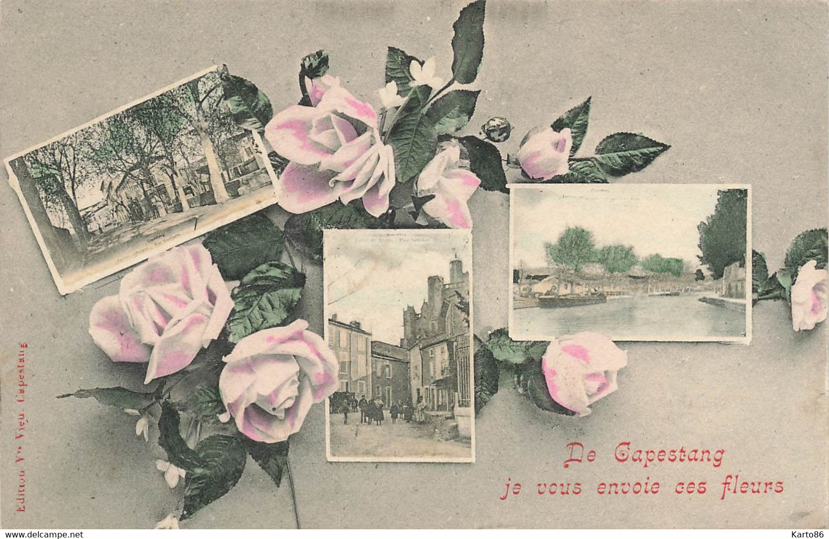 Capestang * Souvenir , De La Ville Je Vous Envoie Ces Fleurs * Cpa 3 Vues - Capestang