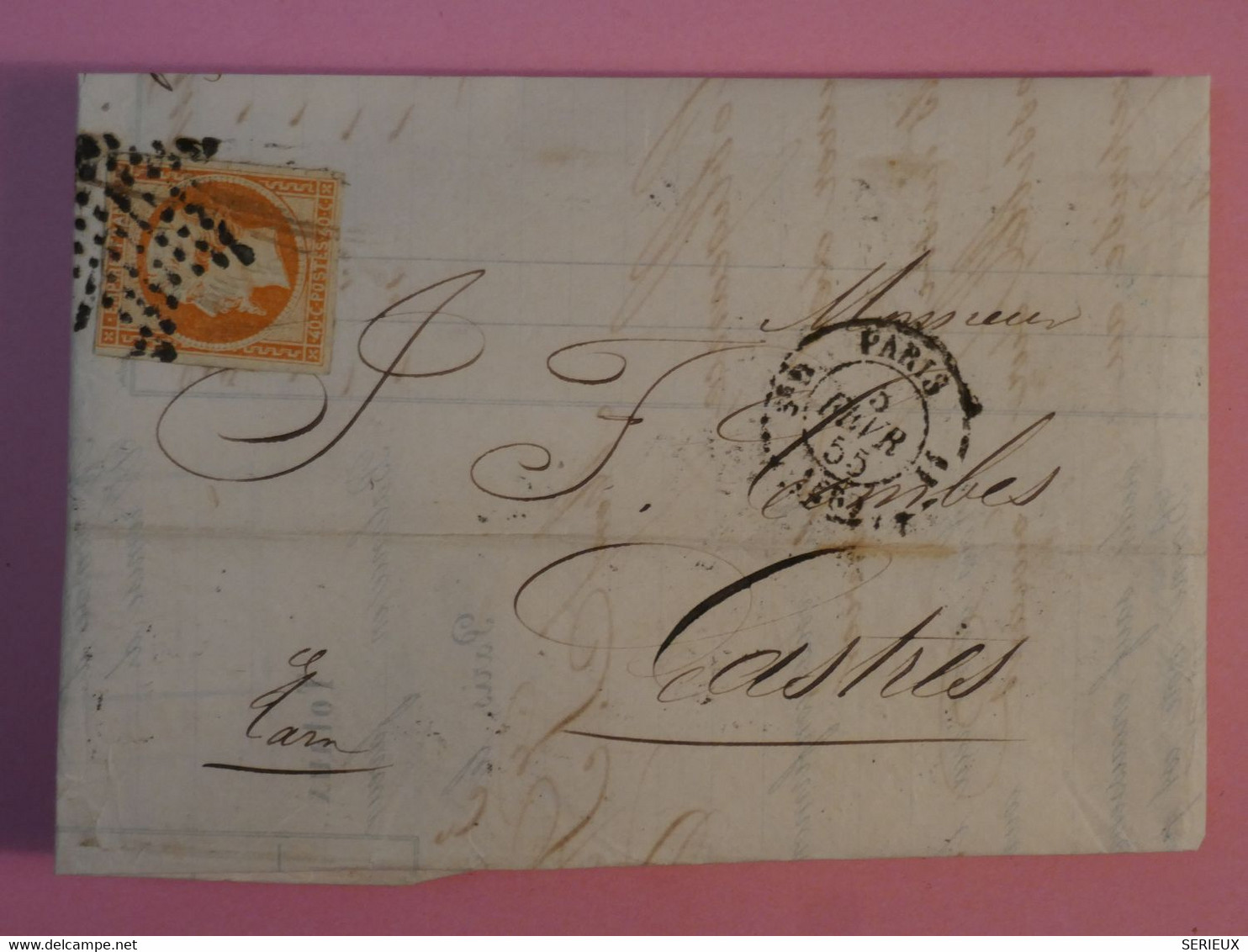 BP3 FRANCE BELLE LETTRE 1855 ETOILE DE PARIS  A CASTRES +NAP. N°16 40C +AFFR.INTERESSANT++ - 1853-1860 Napoléon III.