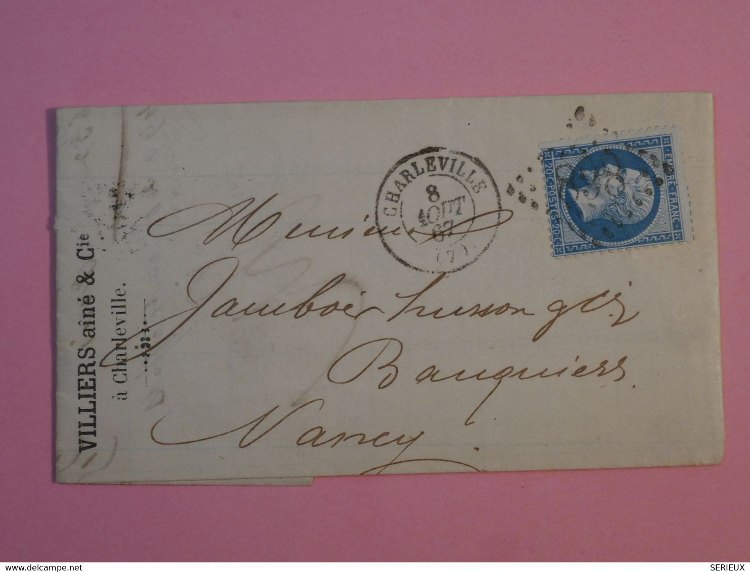 BP3 FRANCE BELLE LETTRE 1867 CHARLEVILLE A NANCY  +NAP. N°22 +AFFR.INTERESSANT++ - 1862 Napoléon III.