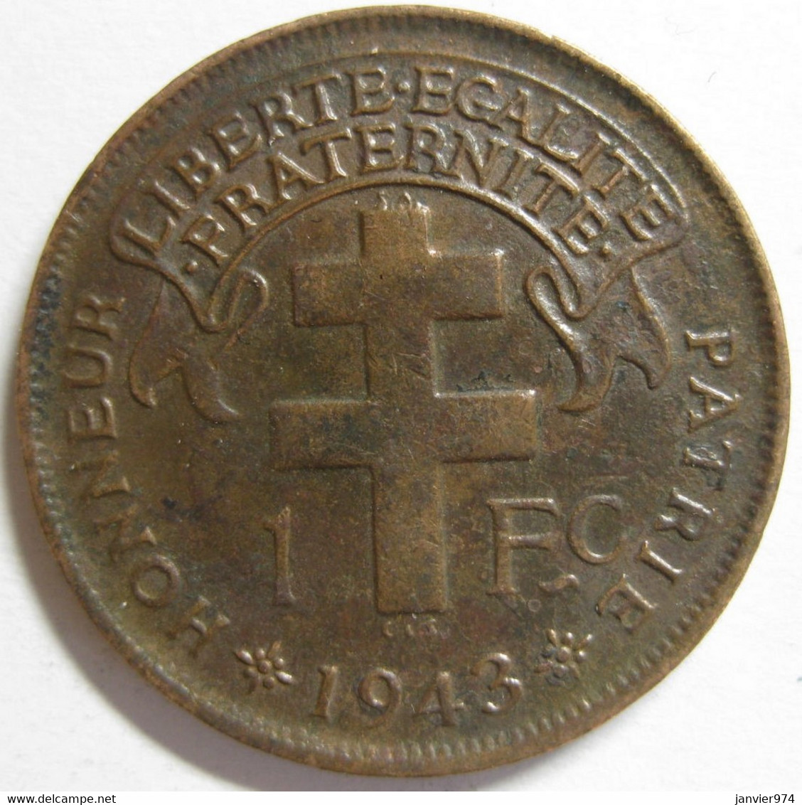 Cameroun Française 1 Franc 1943 , En Bronze , Lec# 14 - Kameroen