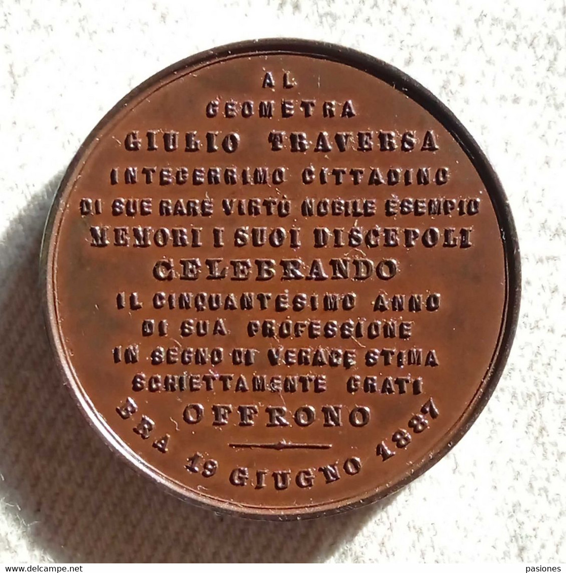 Medaglia Giulio Traversa Bra 15/06/1887 Nel 50° Della Professione - Firma's