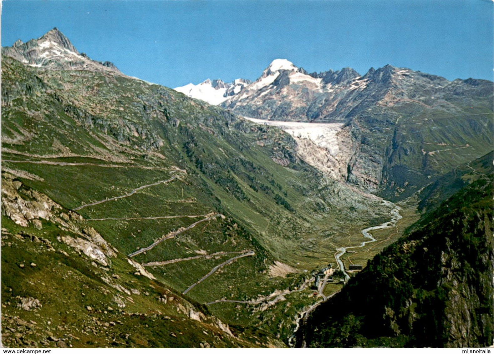 Rhonegletscher Mit Galenstock, Grimselstrasse Und Gletsch (14050) - Lens