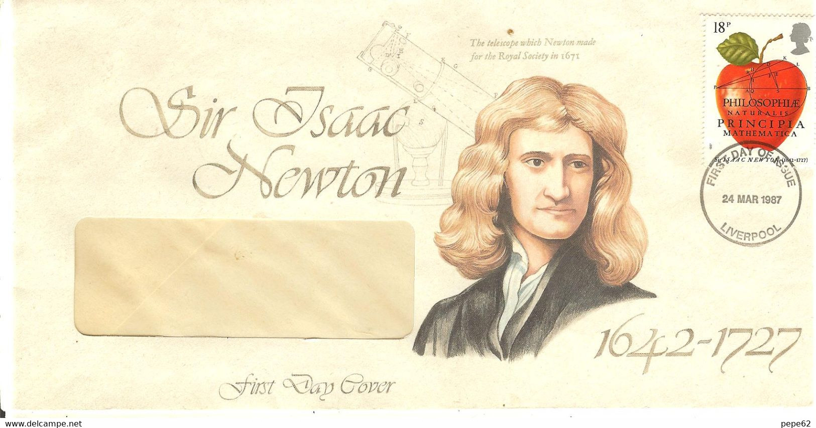 Sir Isaac Newton - 1642 1727- First Day Cover-  Enveloppe-liverpool 1987 - Collections
