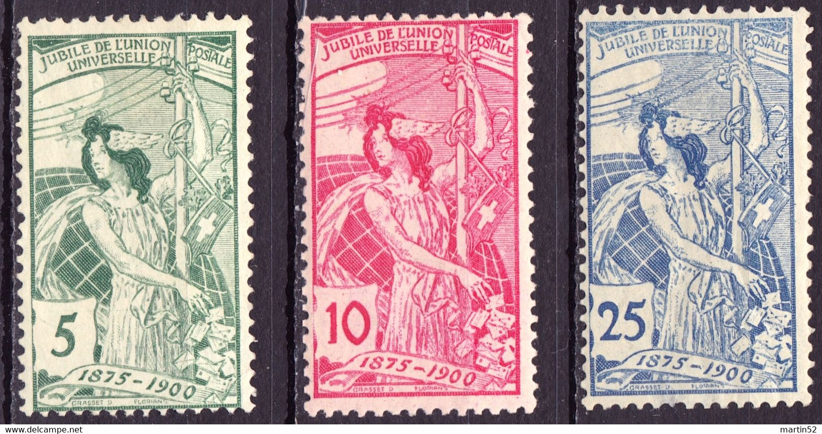 Schweiz Suisse 1900: "25 Jahre UPU" Zu 77B-79B Mi 71-73 (Type II) Yv 86-88 * Falzspuren Charnières MH (Zu CHF 105.00) - Neufs