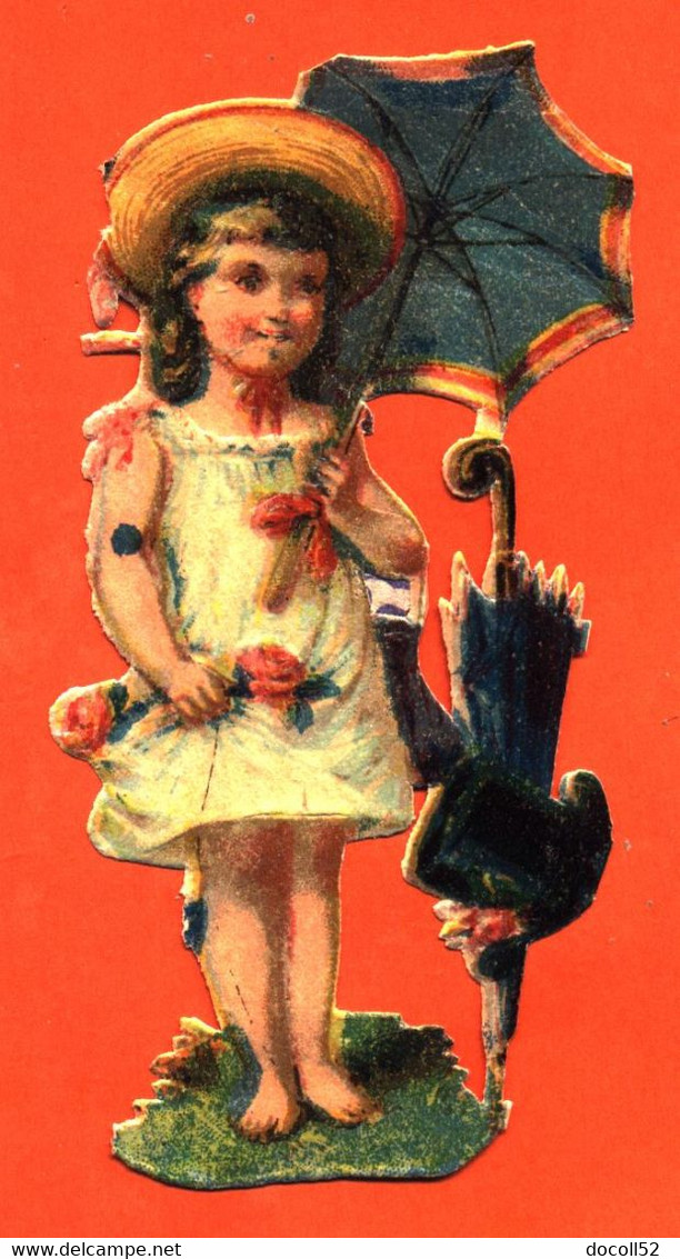 CHROMO DECOUPI Gaufré " Petite Fille Avec Une Ombrelle " - Kinder
