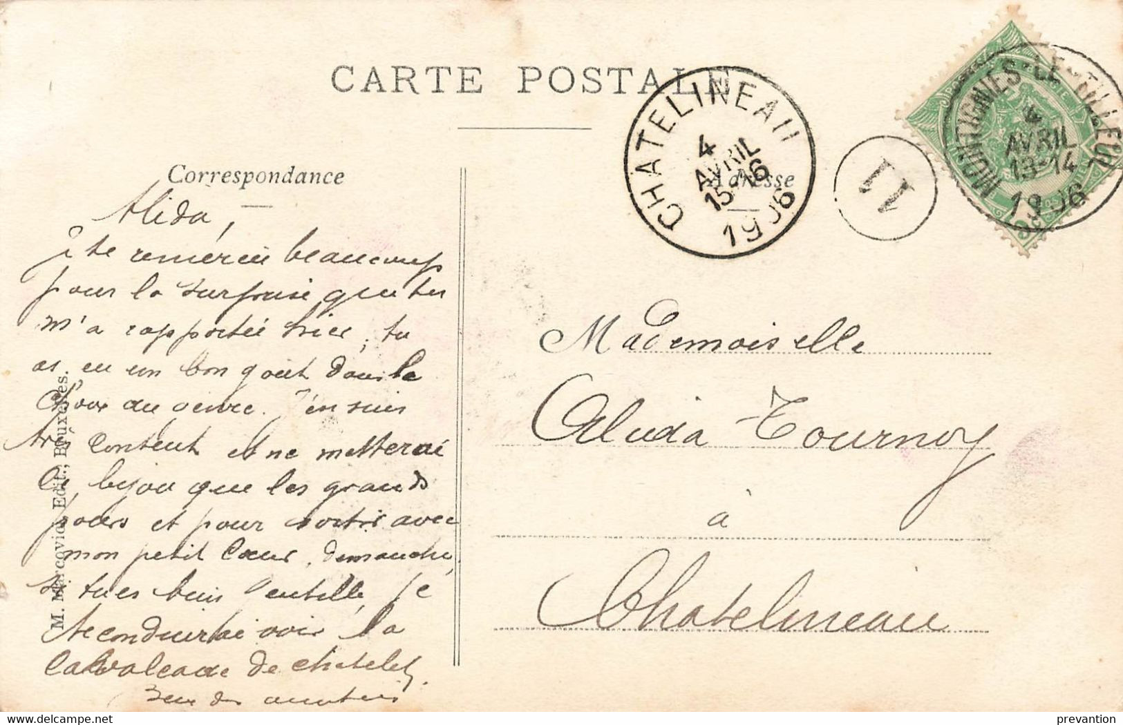 De MONTIGNY Le TILLEUL, Je Vous Envoie Ces Fleurs - Carte Colorée Et Circulé En 1906 Vers Chatelineau - Montigny-le-Tilleul