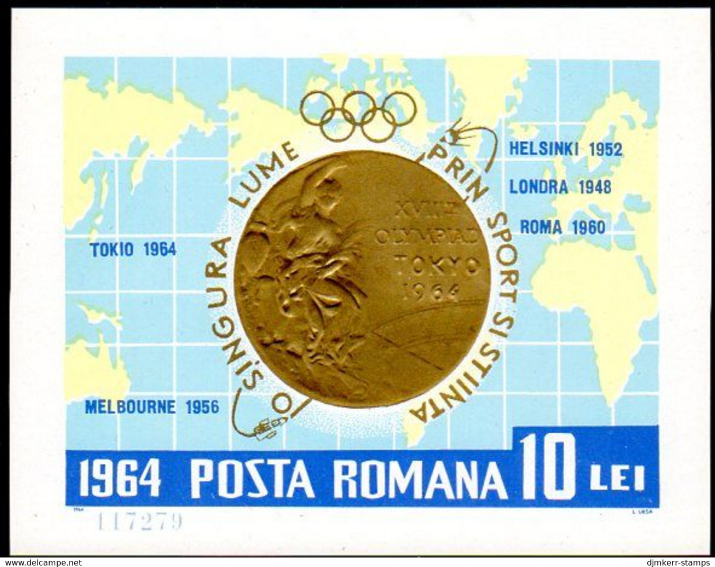 ROMANIA 1964 Olympic Medals Block MNH / **.  Michel Block 59 - Ongebruikt