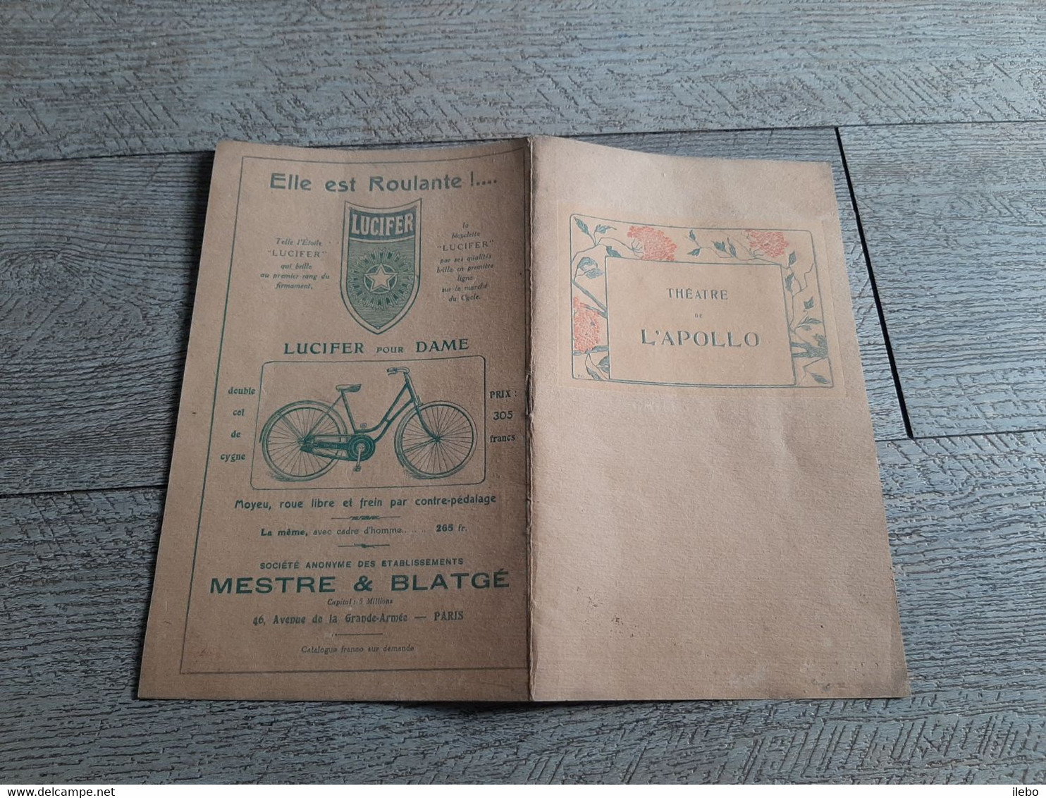 Programme Théâtre De L'apollo La Demoiselle Du Printemps Vaultier Beauval Elain 1916 Publicité Vélo Lucifer - Programmes