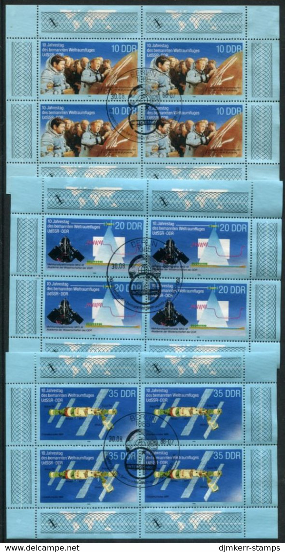 DDR 1988 Joint Space Flight Anniversary Sheetlets Of Of 4. Used.  Michel 3190-92 Kb - Used Stamps
