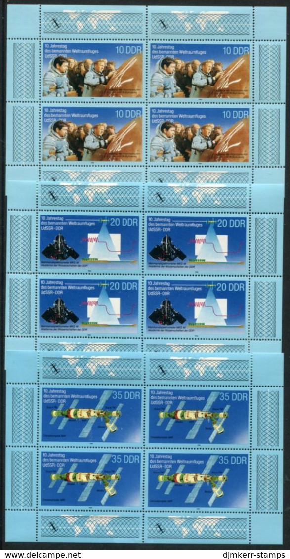 DDR 1988 Joint Space Flight Anniversary Sheetlets Of Of 4. MNH / **.  Michel 3190-92 Kb - Unused Stamps
