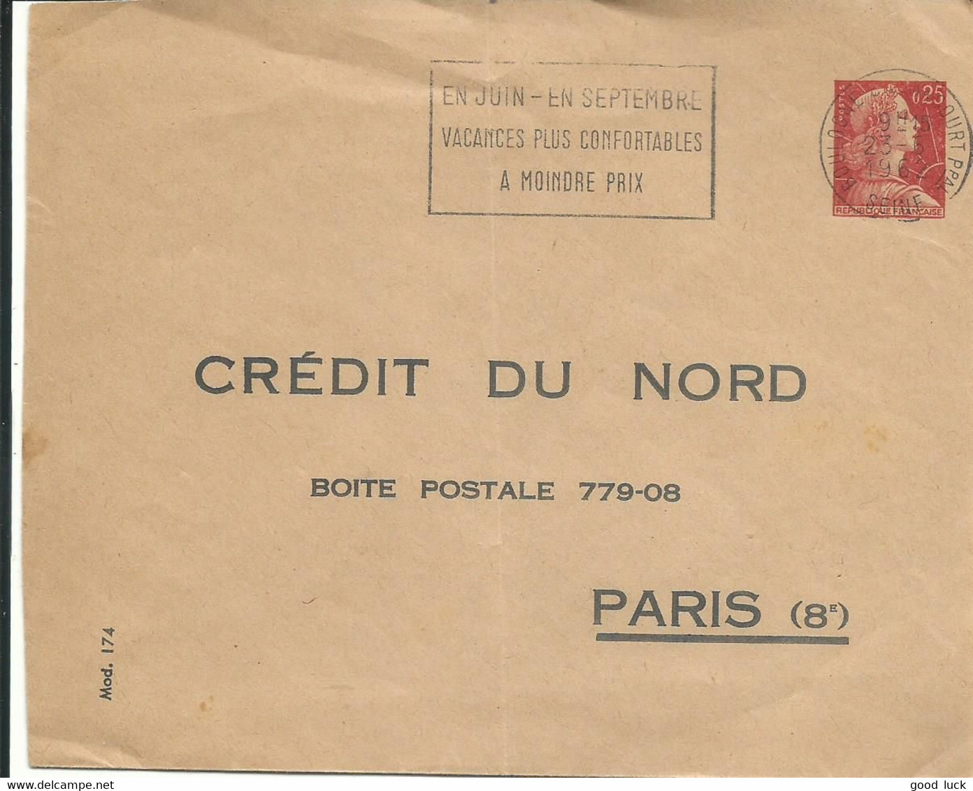 ENTIER MARIANNE DE MULLER 25c CREDIT DU NORD OBLITERATION OMEC  DE 1962 LETTRE COVER - Buste Ristampe (ante 1955)
