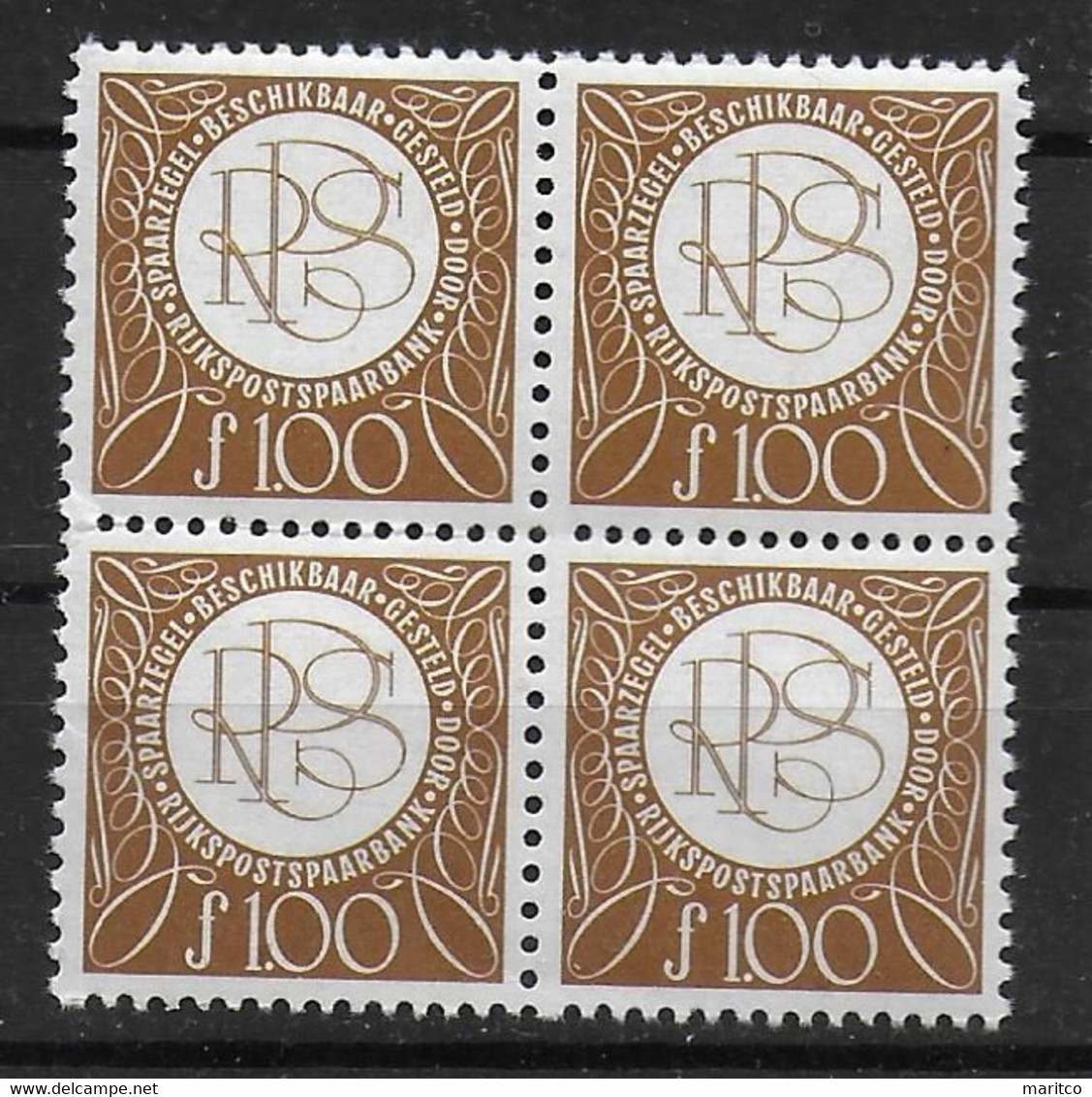 Nederland Sparmarke Savings Stamp  Spaarbankzegel Rijkspostspaarbank BLOK VAN 4 - Revenue Stamps