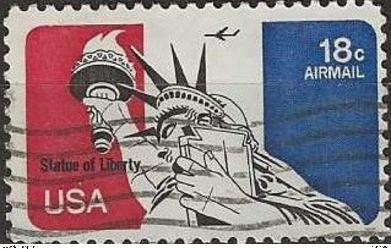 USA 1974 Air. Statue Of Liberty - 18c. - Black, Red And Blue FU - 3a. 1961-… Afgestempeld