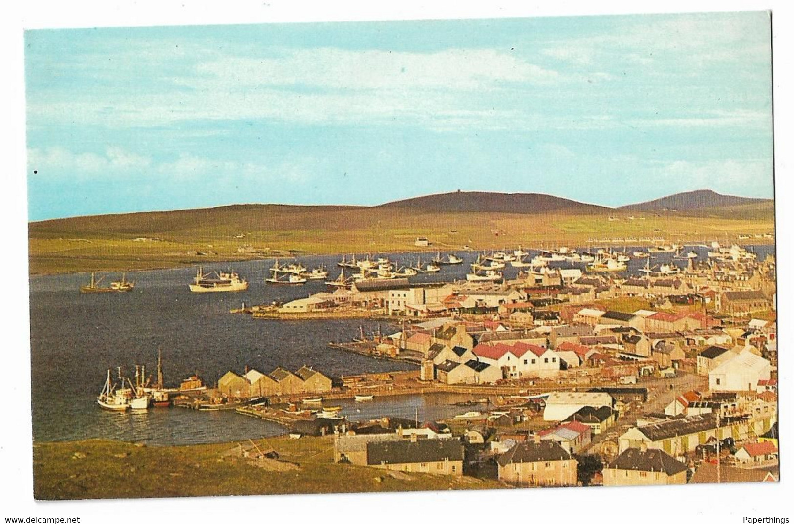 Postcard, Scotland, Shetland, Lerwick, Norwegian Fishing Fleet, Harbour, Ship, Houses. - Shetland