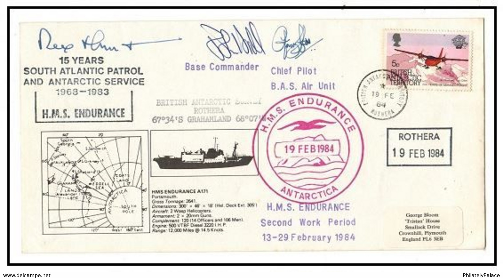 BRITISH ANTARCTIC TERRITORY - 1984 'Patrol' HMS ENDURANCE Cover To UK Used At ROTHERA (**) SIGNED - Briefe U. Dokumente