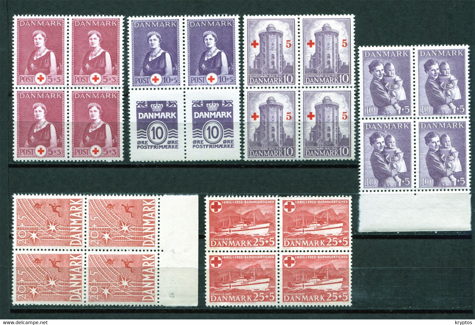 Denmark 6 Blocks Of 4 - All Charity Stamps - All MINT (**) - Blocs-feuillets