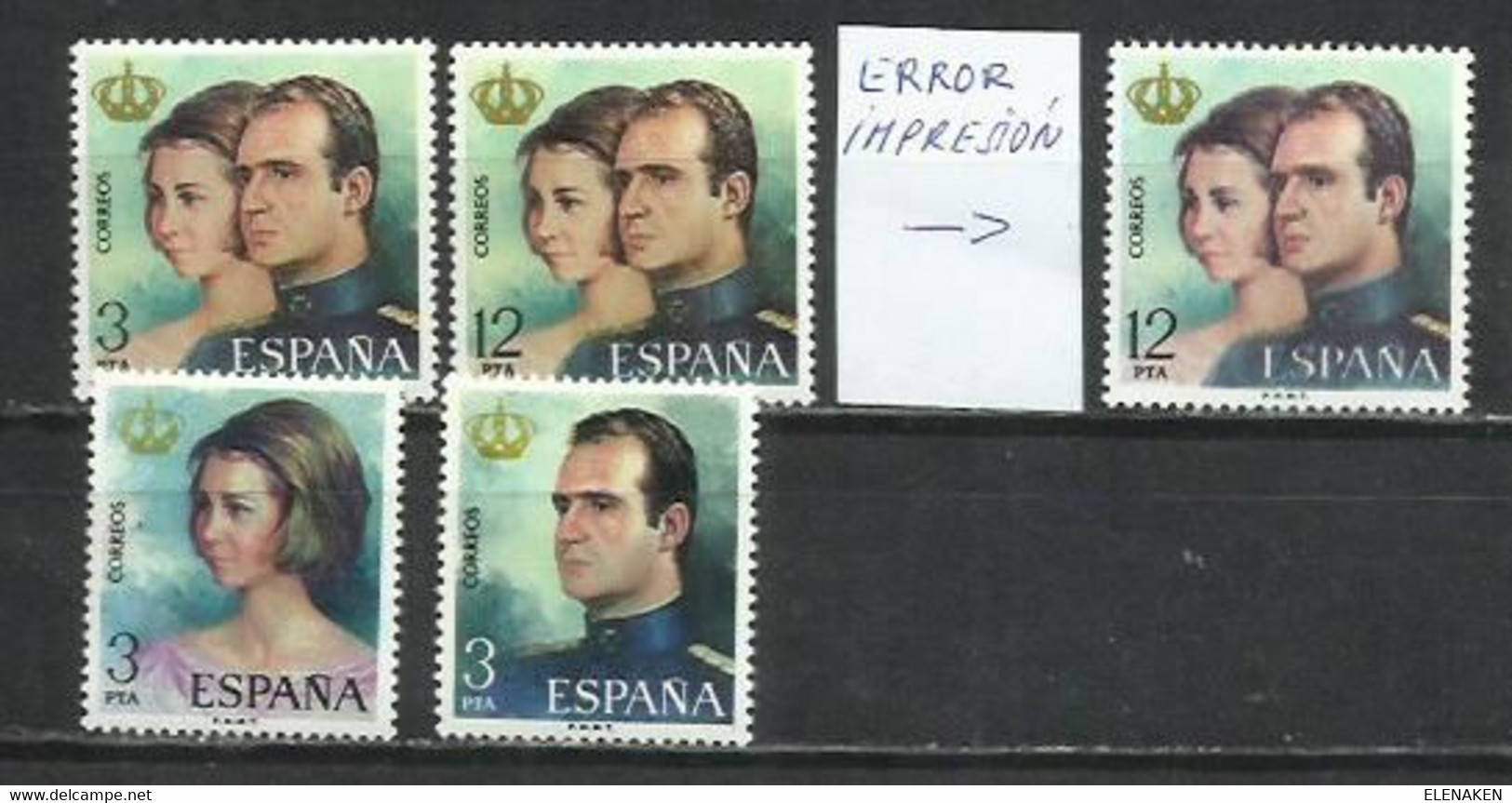 7584H-SERIE COMPLETA CON ERROR IMPRESION REY JUAN CARLOS 1975 Nº2302/2305 VEA FOTO ANEXA. - Errors & Oddities