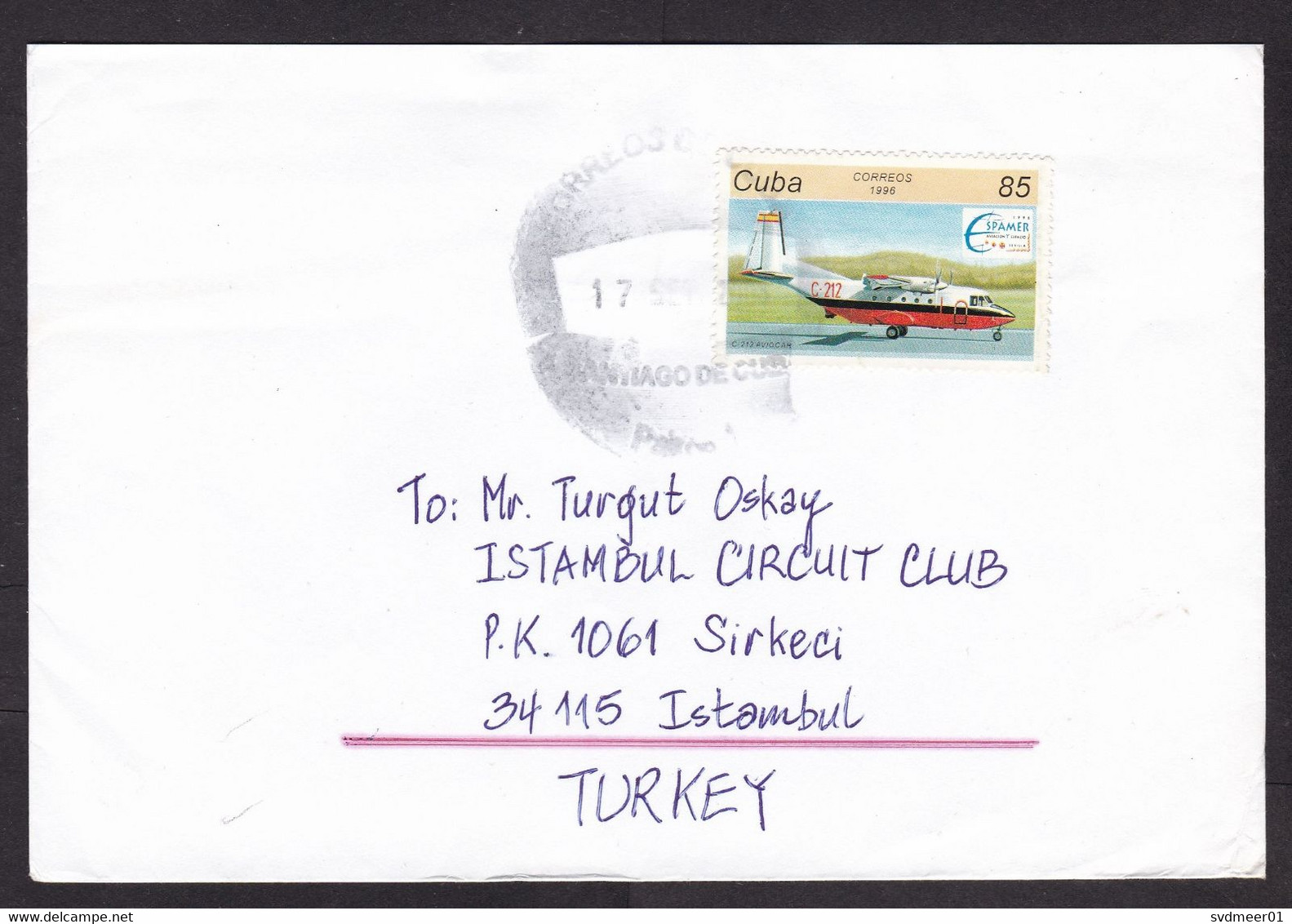 Cuba: Cover To Turkey, 2003, 1 Stamp, C-212 Aviocar Airplane, Aviation, Air Transport, Rare Real Use (minor Damage) - Briefe U. Dokumente