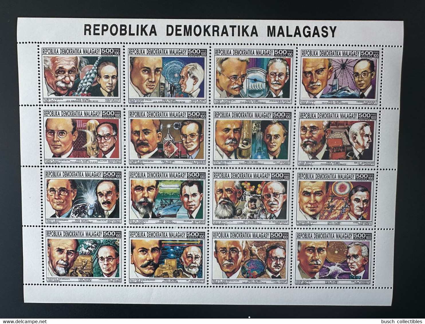 Madagascar Madagaskar 1992 / 1993 Mi. 1430 - 1445 Feuillet Kleinbogen Prix Nobel Prize Einstein - Premio Nobel