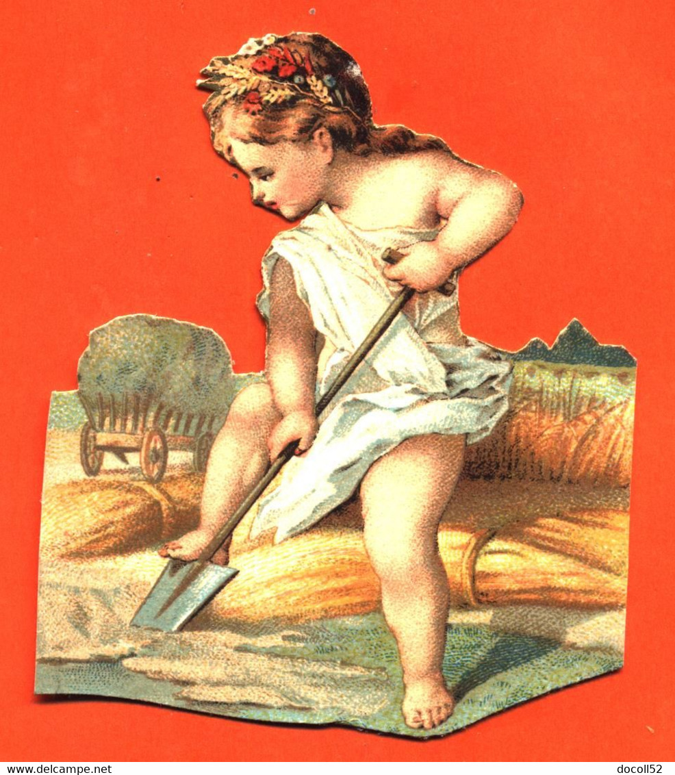 CHROMO DECOUPI Gaufré " Petite Fille Agricultrice " - Enfants