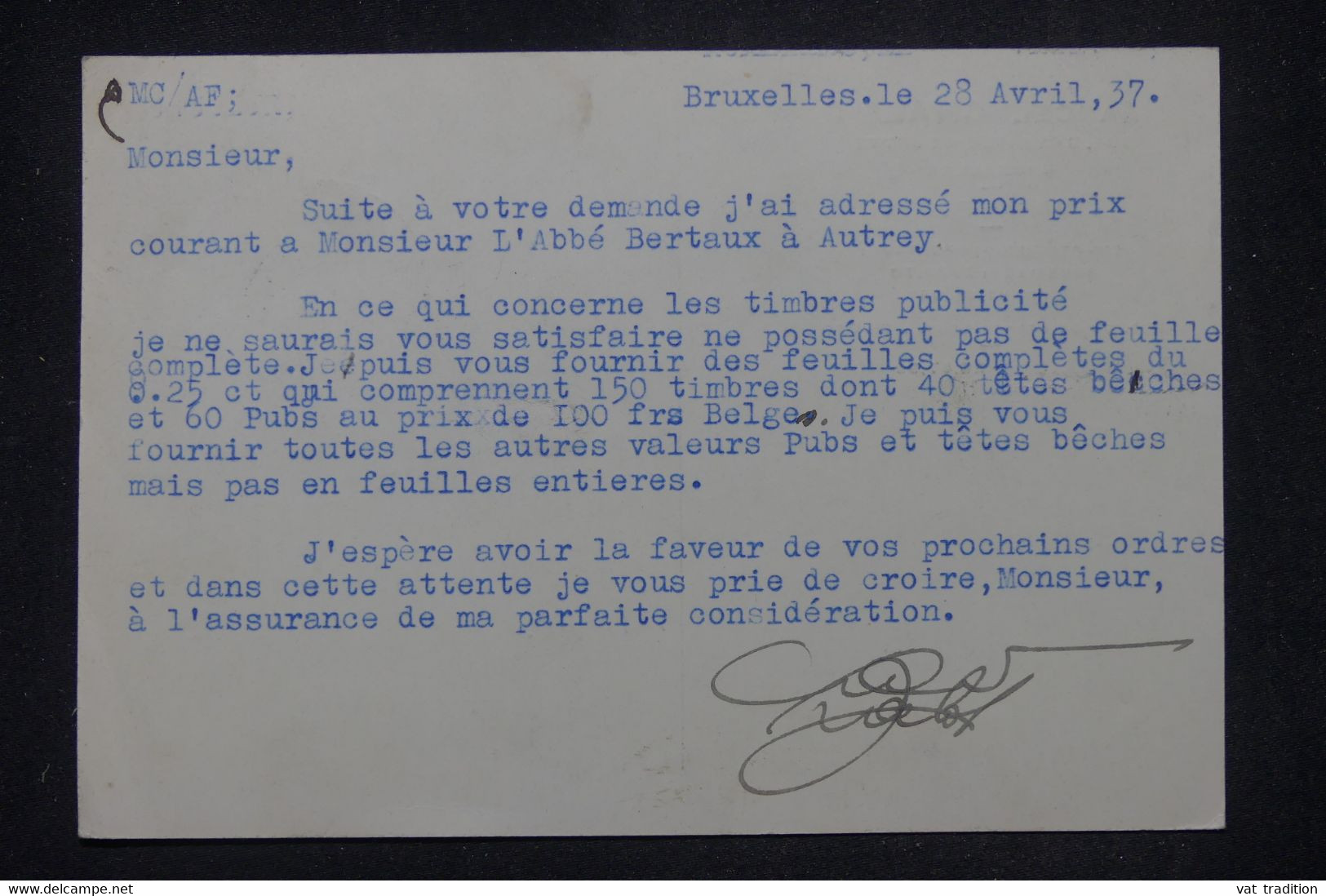 BELGIQUE - Léopold III Et Armoiries Avec Bande Pub Sur Carte Commerciale De Bruxelles Pour Besançon En 1937 - L 141775 - Covers & Documents