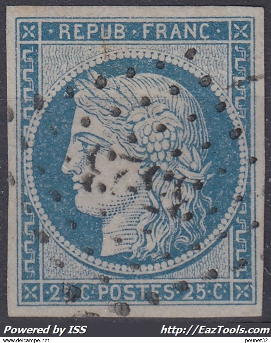 FRANCE : TB CERES 25c BLEU N° 4 BELLE OBLITERATION PC 3523 VERDUN SUR SAONE - 1849-1850 Ceres