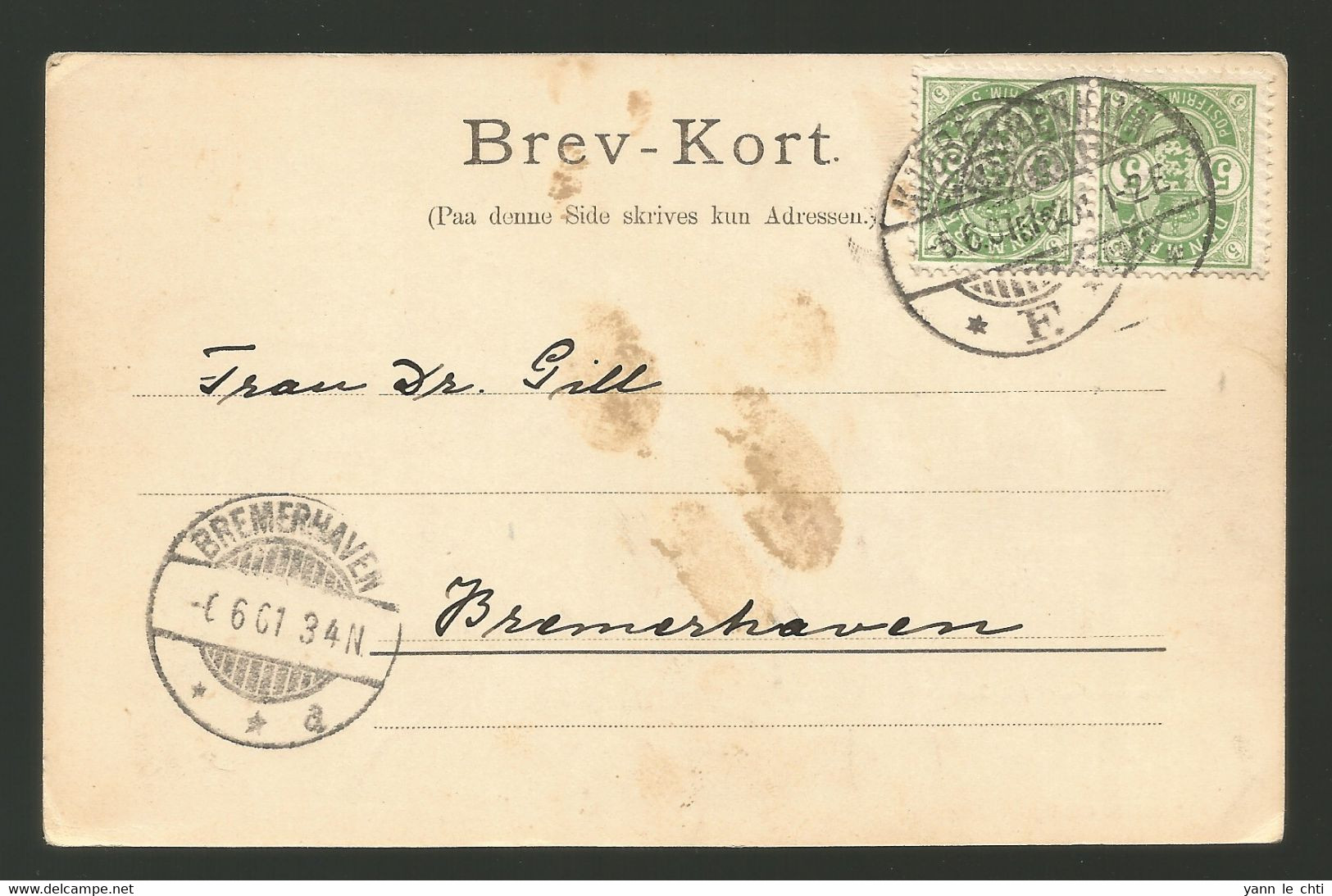 Postkarte Brev - Kort 1901 Briefmarke Paar 5 Ore  Von Kjobenhavn  Danmark Nach Bremerhaven Deutsches Reich - Lettres & Documents