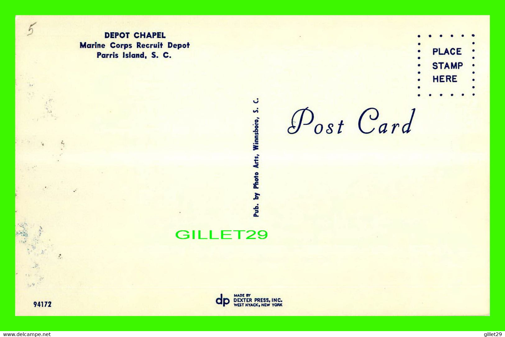 PARRIS ISLAND, SC - DEPOT CHAPEL, MARINE CORPS RECRUIT DEPOT - PUB. BY  PHOTO ARTS - DEXTER PRESS INC - - Parris Island