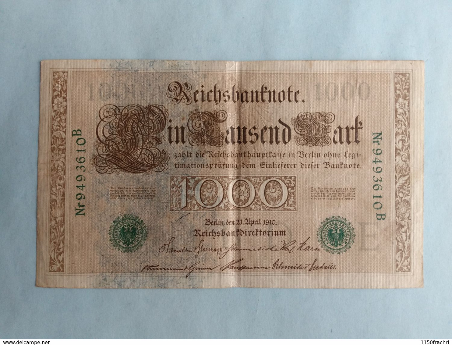 Reichsbanknote 1000 Mark Sceau Vert 1910 (nr 949610B) - 1.000 Mark