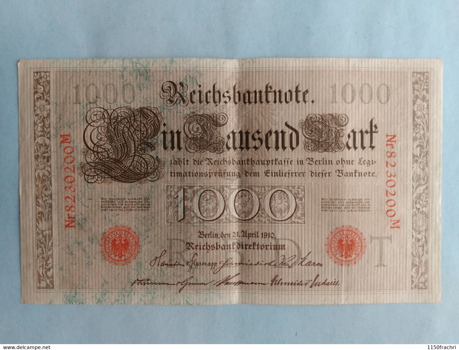 Reichsbanknote 1000 Mark Sceau Rouge 1910 (nr 8230200M) - 1000 Mark