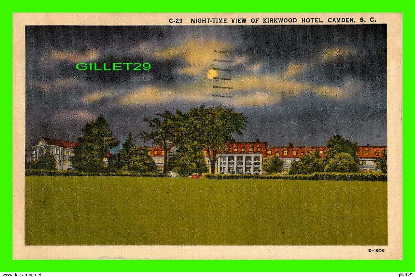 CAMDEN, SC - NIGHT-TIME VIEW OF KIRKWOOD HOTEL - TRAVEL IN 1941 - PUB. BY ASHEVILLE POST CARD CO - - Camden