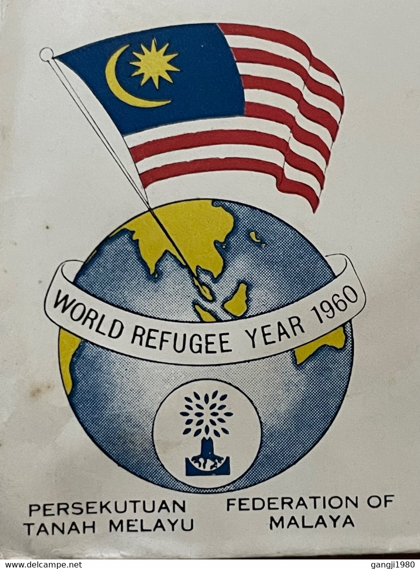 MALAYA-1960, WORLD REFUGE YEAR, FDC COVER, USED TO INDIA. L. P. JAI  CRICKET PLAYER' & PHILATELIST, GLOBE, FLAG COUNTRY - Malaya (British Military Administration)