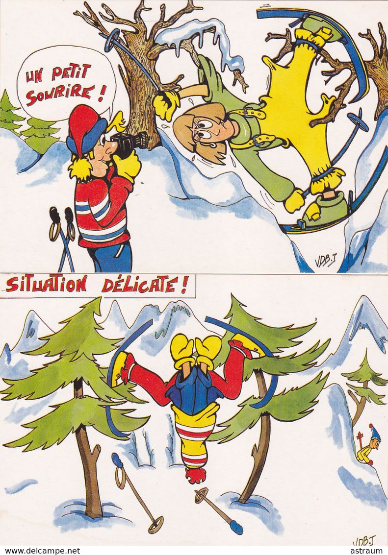 Lot De 2 Cpa - Illustrateur .J. V.D.B  ( VAN DEN BOSCH )- Humoristique - Sport D'hiver - Ski - Edi N°101 , 105 - Sports D'hiver