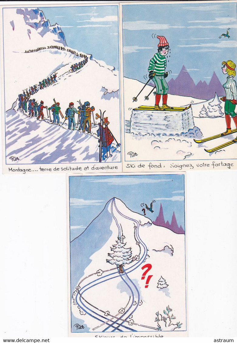 Lot De 3 Cpa - Illustrateur Pier  ( Pierre Corbex )- Humoristique - Sport D'hiver - Ski - Edi N°12 , 207 , 202 - Sports D'hiver