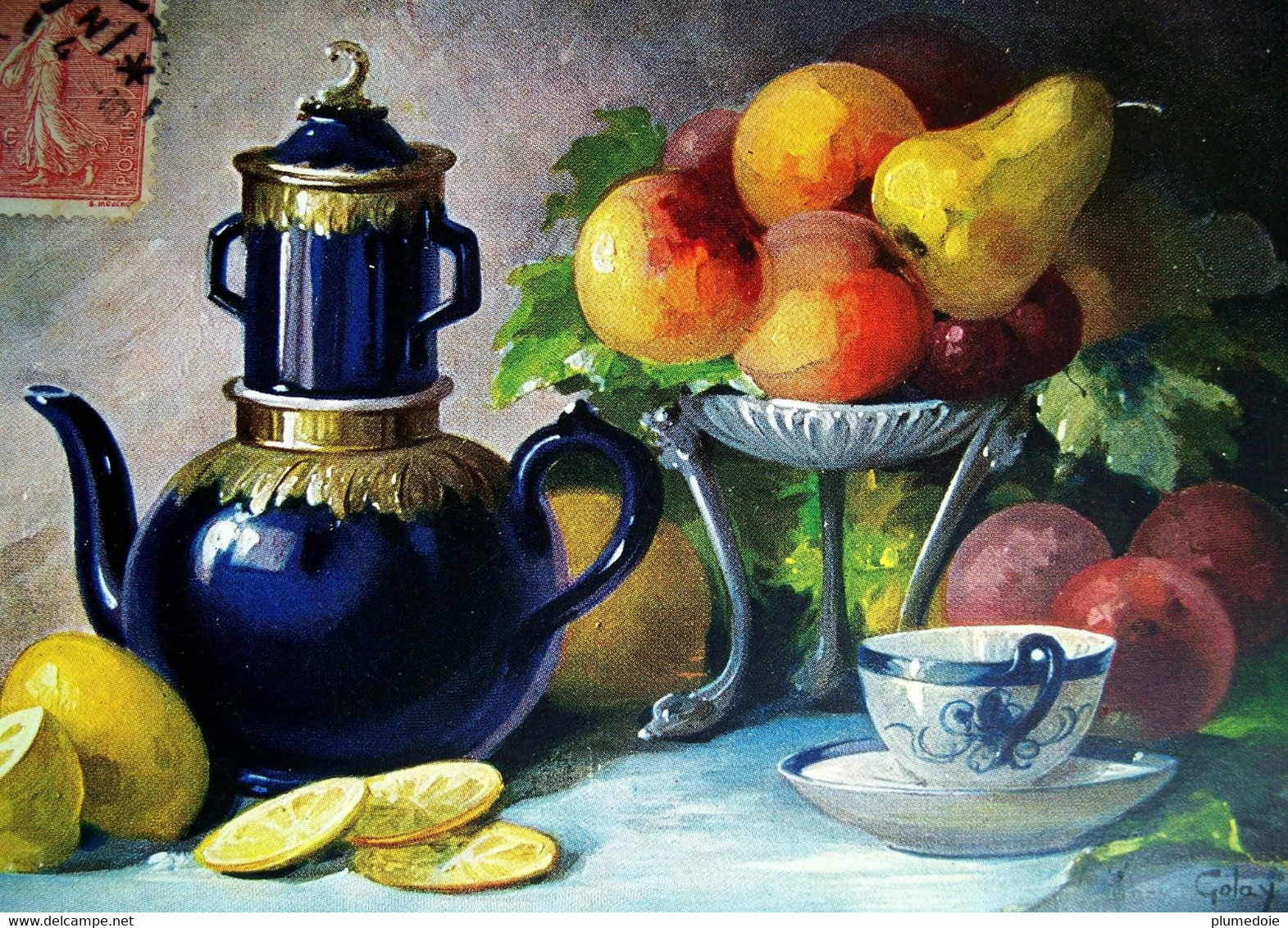 Cpa  ILLUSTRATEUR . NATURE MORTE AUX FRUITS . THE AU CITRON . STILL LIFE TEA AND LEMON   A/S MARY GOLAY - Medicinal Plants