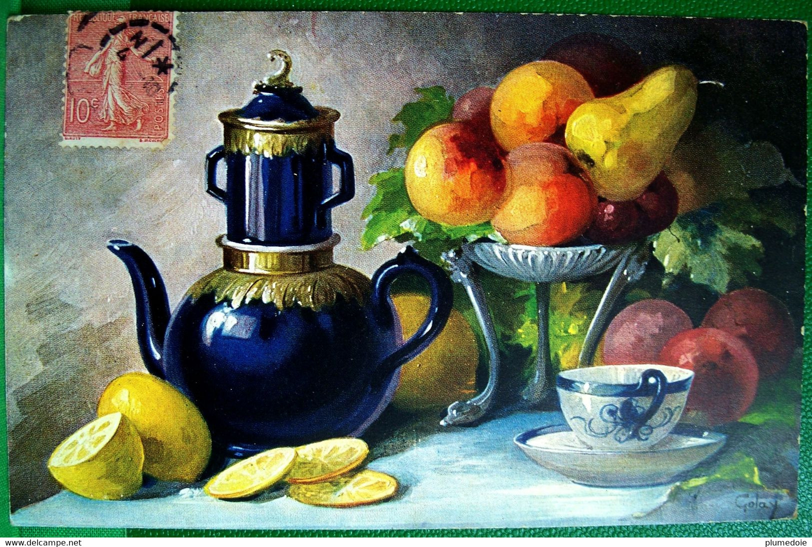 Cpa  ILLUSTRATEUR . NATURE MORTE AUX FRUITS . THE AU CITRON . STILL LIFE TEA AND LEMON   A/S MARY GOLAY - Plantes Médicinales