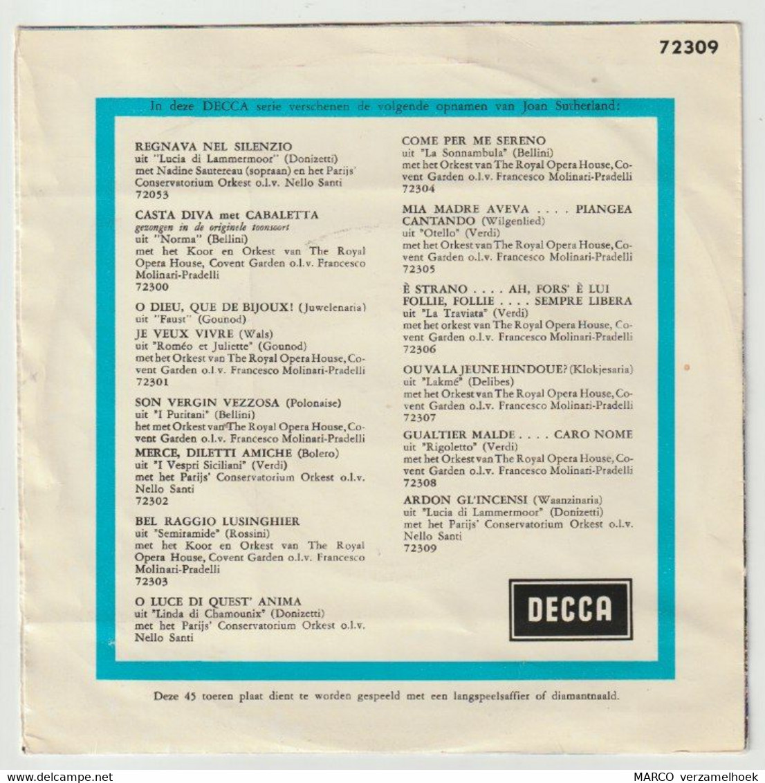 45T Single Ardon Gl'incensi Nello Santi Joan Sutherland DECCA Records 72309 - Opere