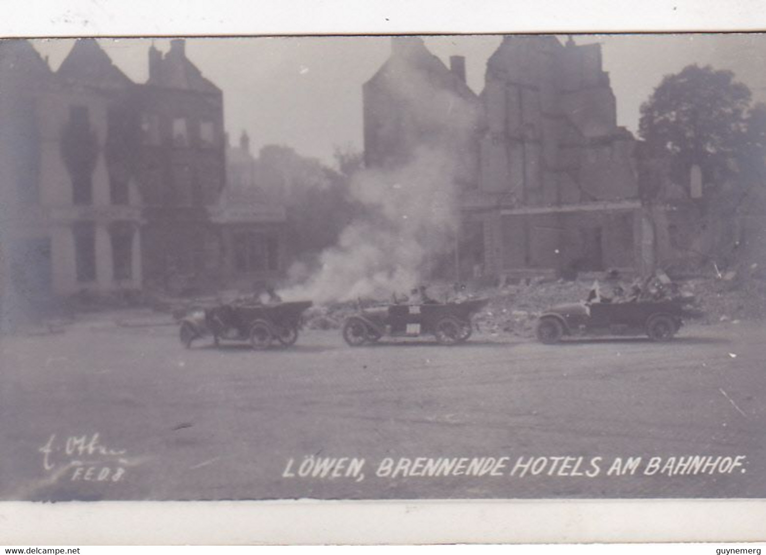 LEUVEN LÖWEN Brennende Hotels Duitse Fotokaart  1° W.O. - Leuven