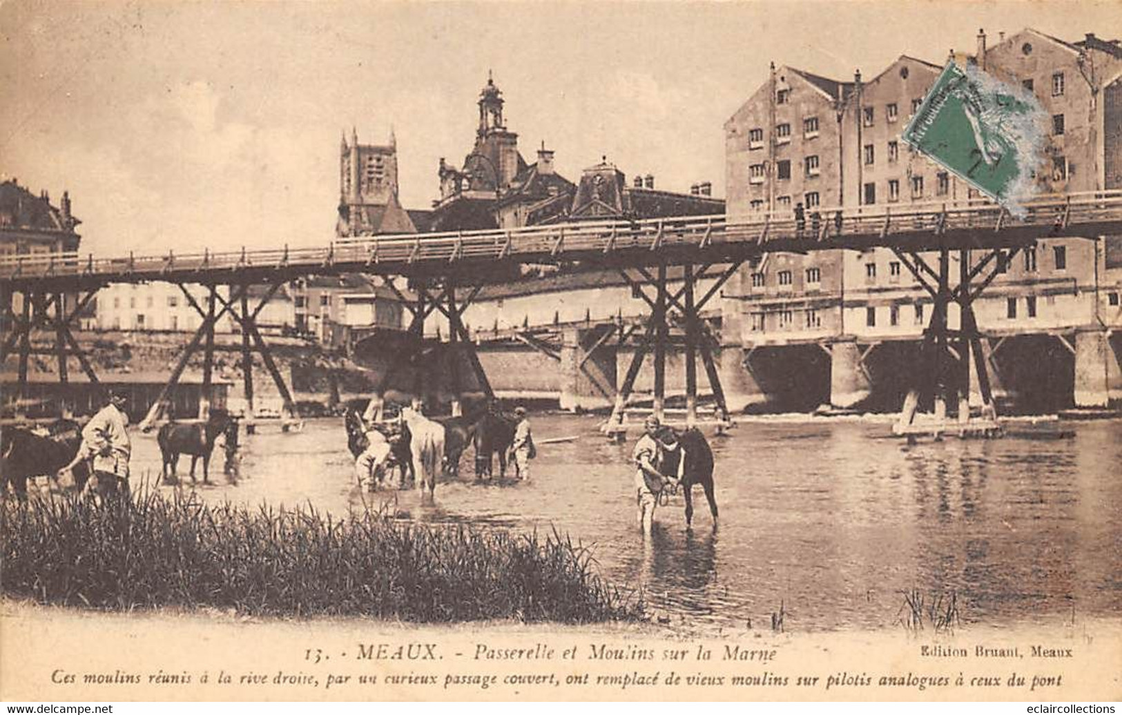 Meaux           77          Passerelle Et Moulin Sur La Marne   Militaires Lavage Des Chevaux       (voir Scan) - Meaux