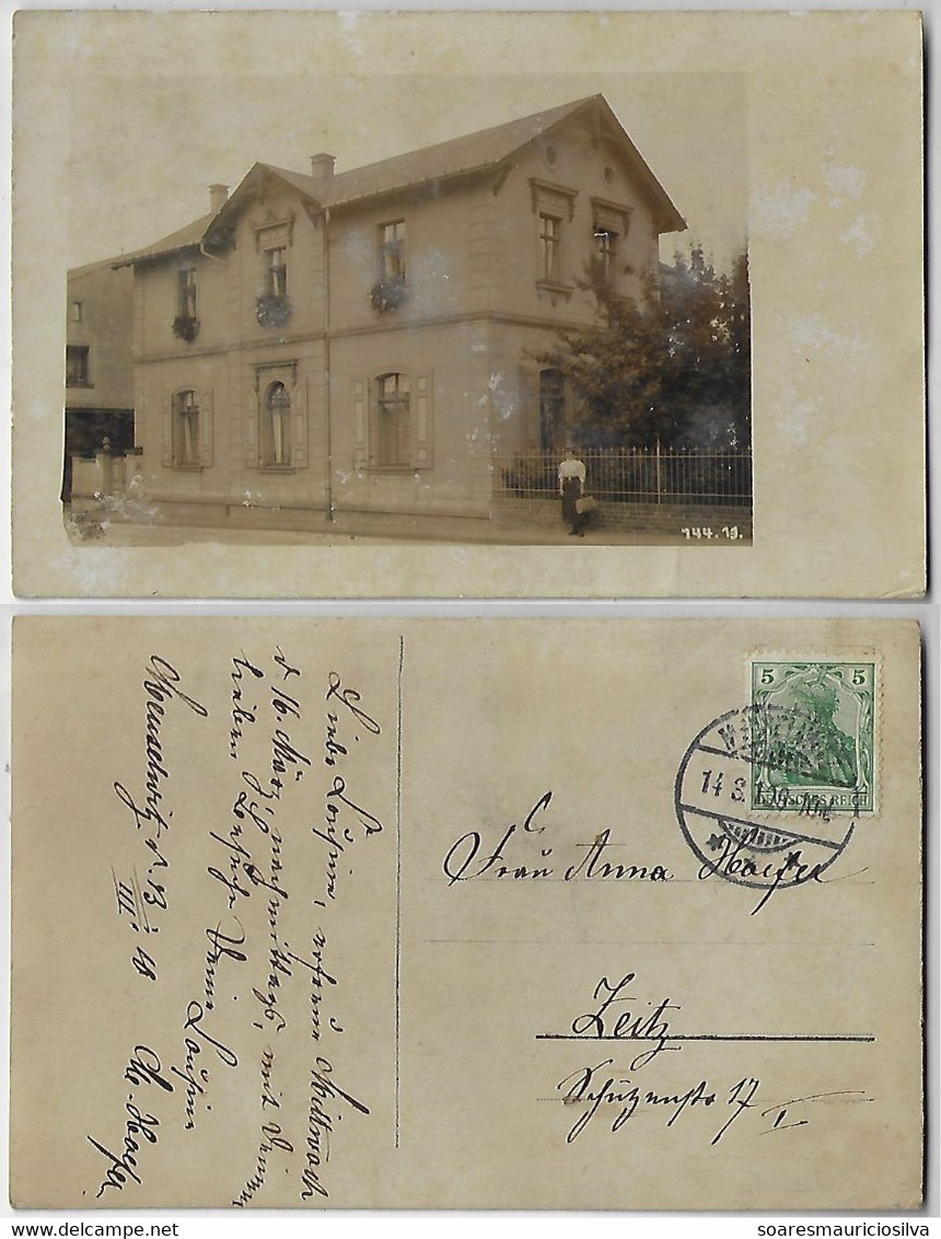 Germany 1910 Postcard Photo House Sent From Meuselwitz To Zeitz Stamp Germania 5 Pfennig - Meuselwitz